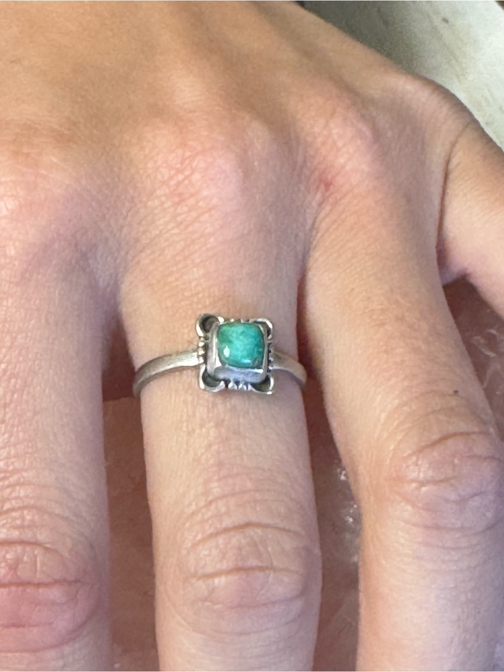 Emerald Valley Green Turquoise Sterling Square Stacker Ring - Size 7